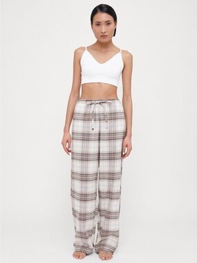 Gap Body Softest Flannel Pajama Pants – Plaid Beige & Taupe, Size Medium